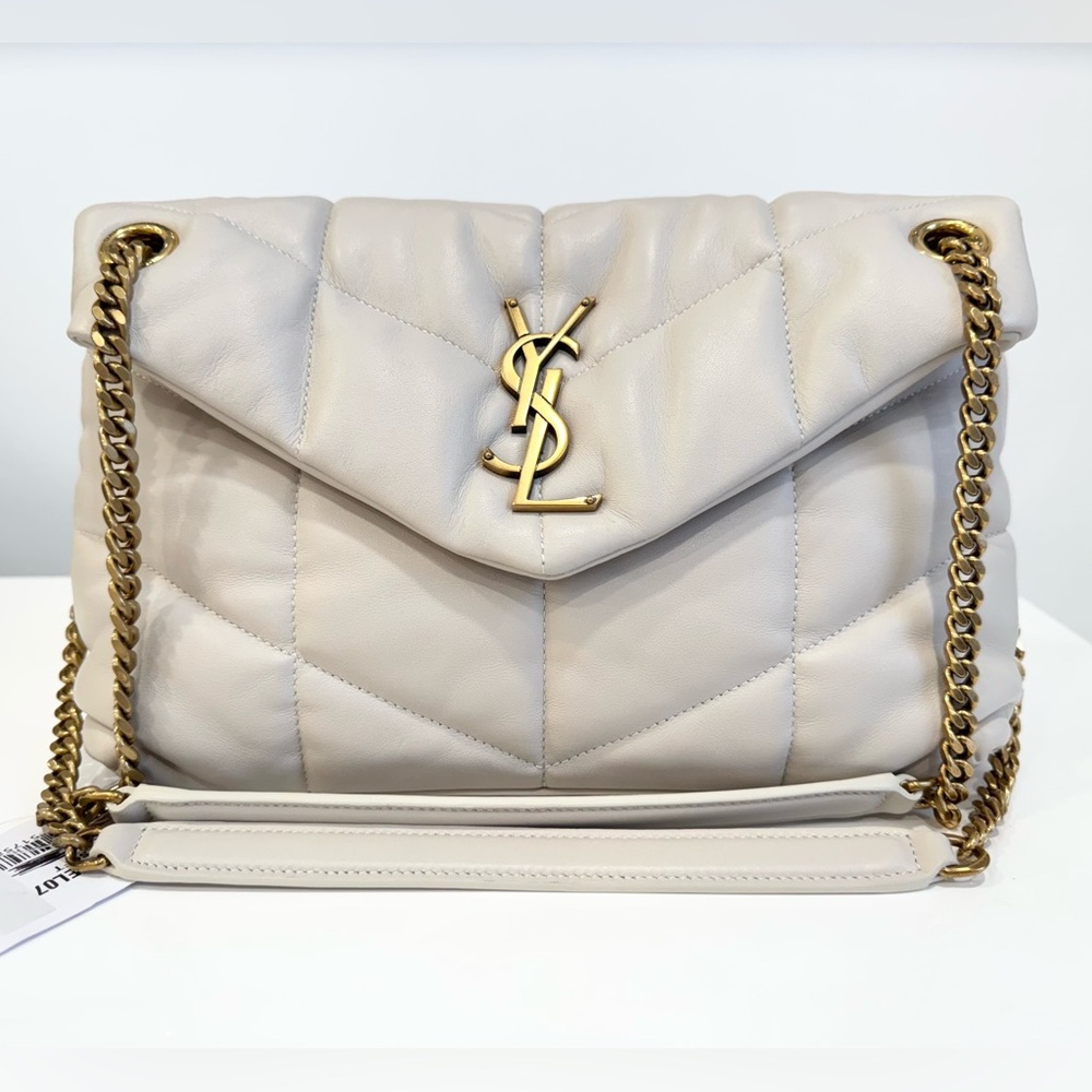 SAINT LAURENT  Small puffer LouLou monogram leather shoulder bag in ivory white
